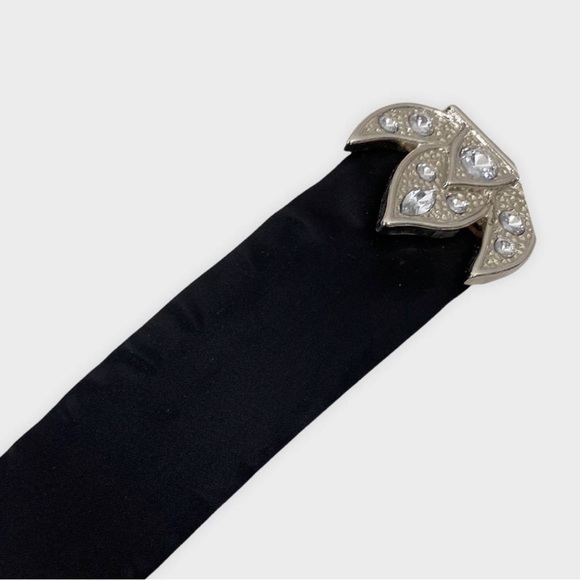 Bob Mackie Black Satin Wide Belt with Art Deco Crystal Embellished Closure - Picture 5 of 5